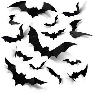 Halloween 3D Bats Decoration, 60PCS 4 Sizes Realistic PVC Scary Bats Window Deca